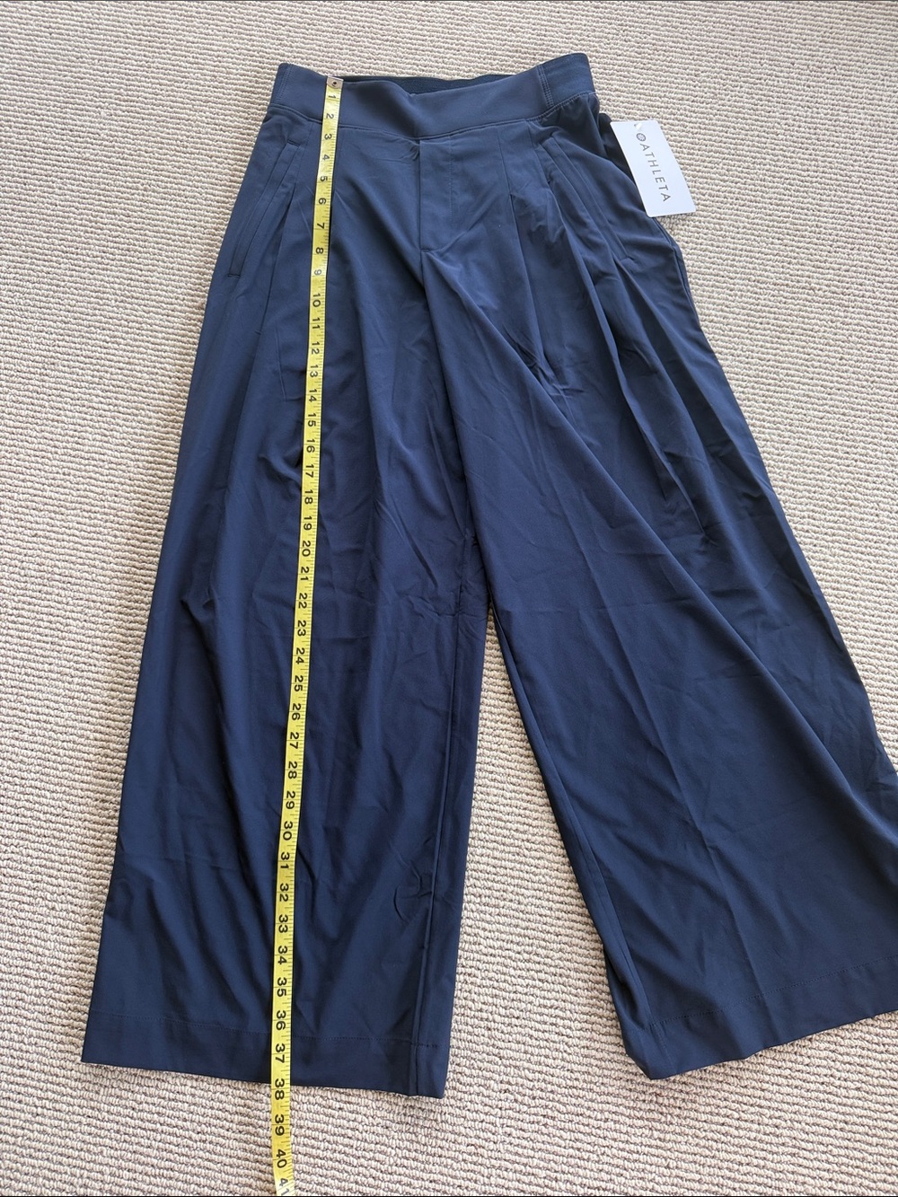 Athleta Navy Wide-Leg Chinos with Pleats